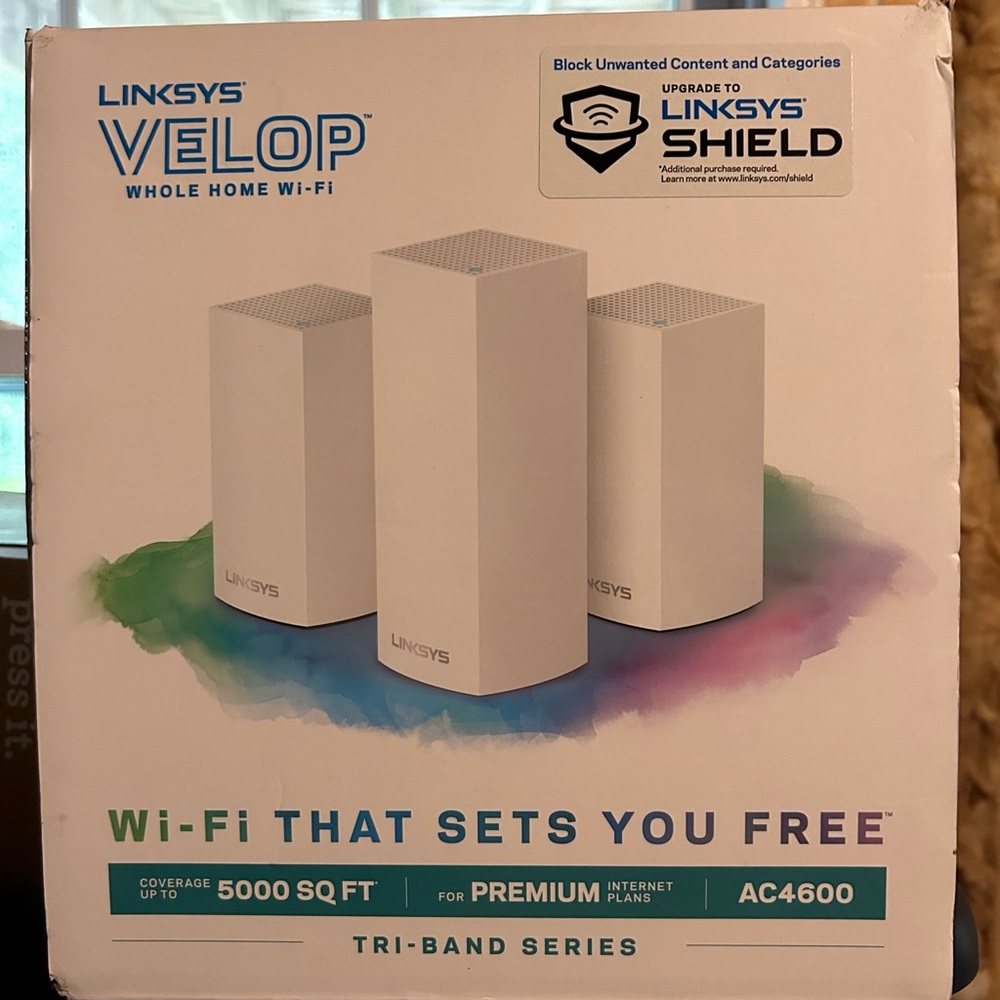 Linksys Velop Tri Band Intelligent Mesh WiFi System, White, 3 Pack (AC4600)